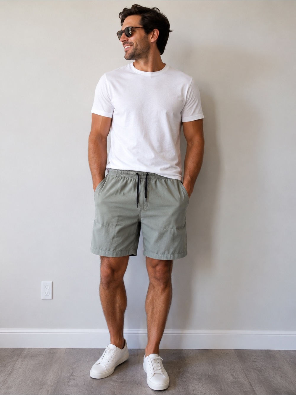 Kenneth Cole Men's  Green Drawstring Athletic Shorts Minimalist Casual
